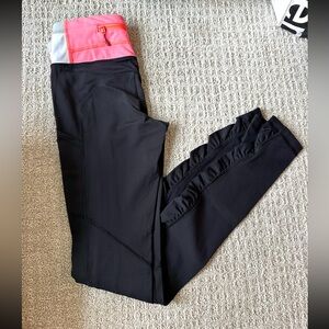 Black and Pink Leggings with Ruffle Detail